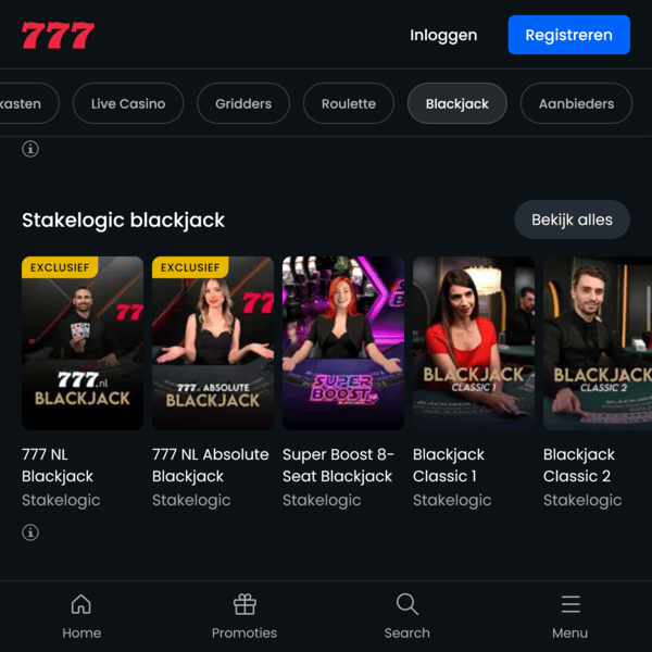 Evolution Blackjack bij 777 casino
