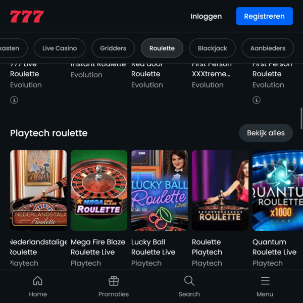 Evolution Roulette bij 777 casino
