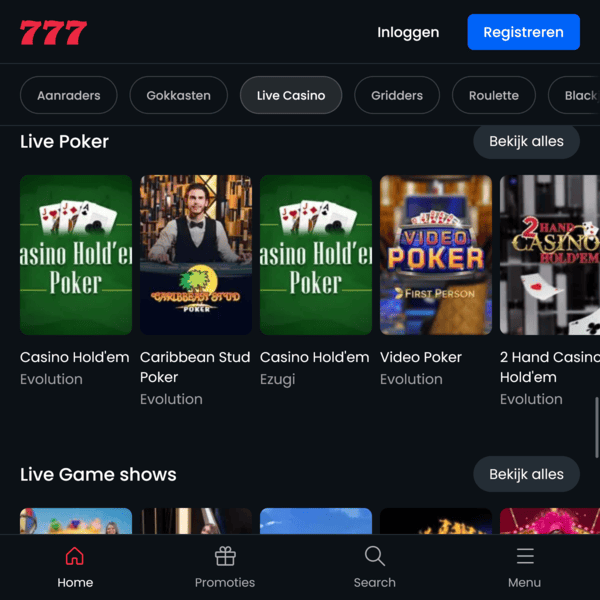 Live Baccarat bij 777 casino