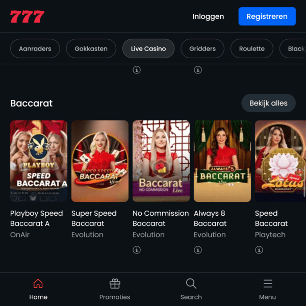 Live Blackjack bij 777 casino